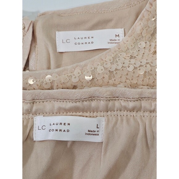 WN Women's M/L Lauren Conrad Peach Sequin Slip Skirt & Short Sleeve Blouse Set - Picture 8 of 11